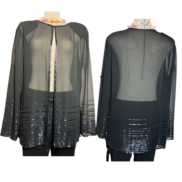 Gorgeous Elegant Dark Blue Black Beaded Trimmed Cover Top Jacket Size L - Picture 1 of 10
